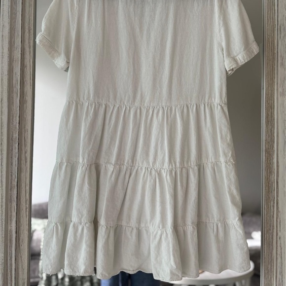 ZARA Linen Blend White Tiered Ruffled 3 Button - Picture 9 of 10